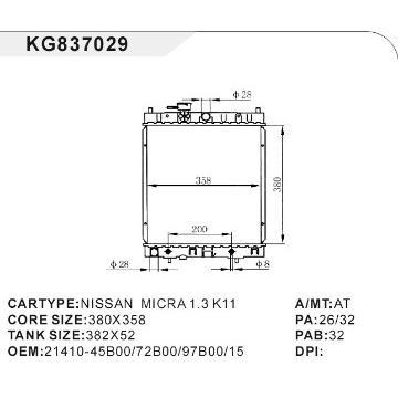 auto radiator car:NISSAN MICRA 1.3 K11 OEM:21410-45B00/72B00/97B00/15