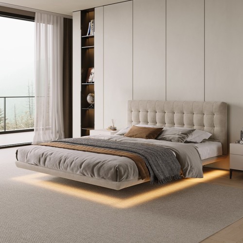 Cama de plataforma contemporânea com tira de luz LED