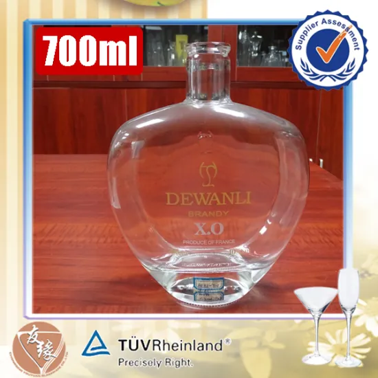 High-end quality xo packaging cork top 70cl flat shape glass bottle