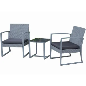 3 Piece Bistro Patio Furniture Set - Outdoor Wicker Rattan Sofa with Cushion