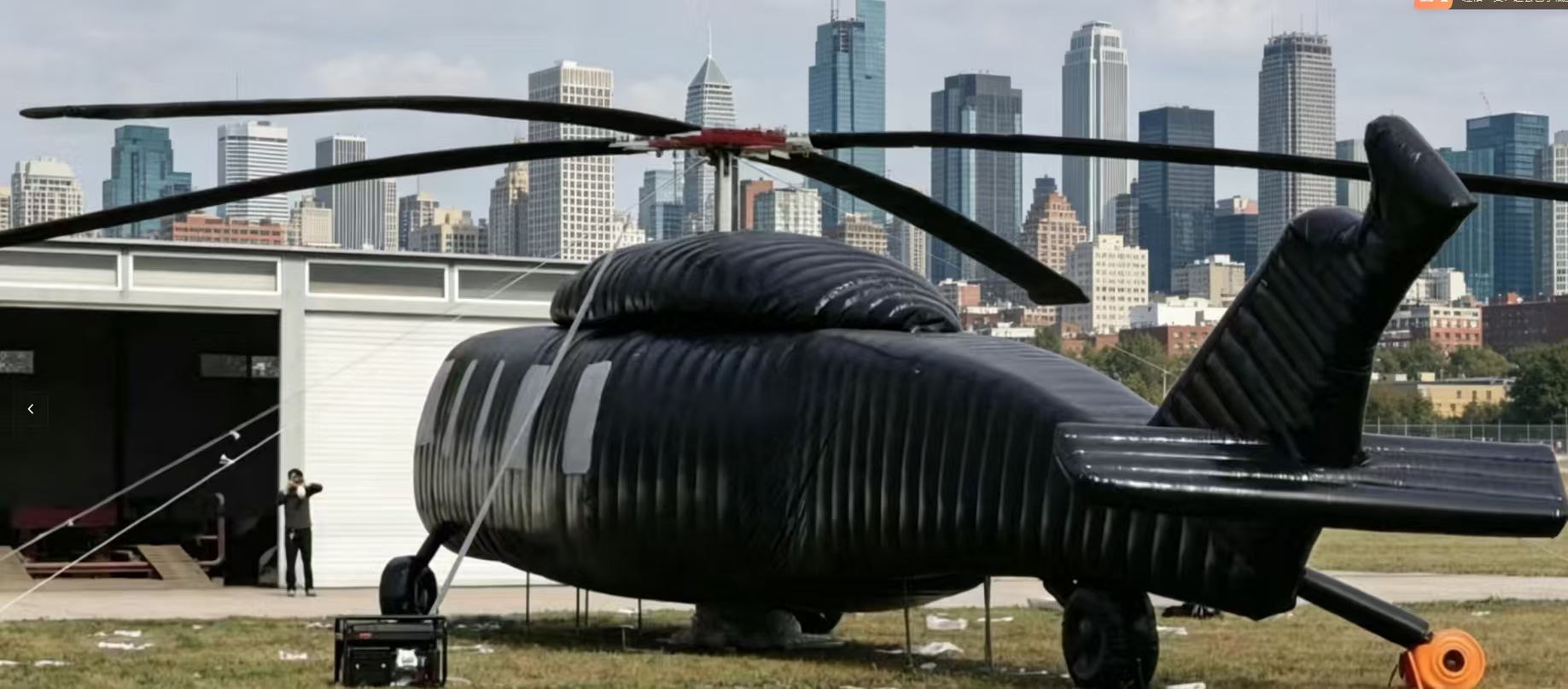 Inflatable olive-green helicopter decoy
