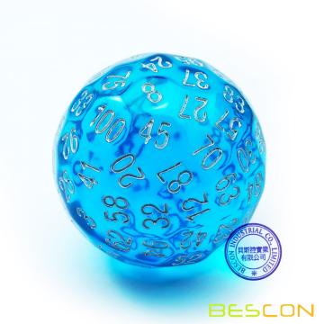 Polyconque dés translucide bleu Bescon 100 faces, D100 dés, 100 faces Cube, Transparent D100 Game Dice