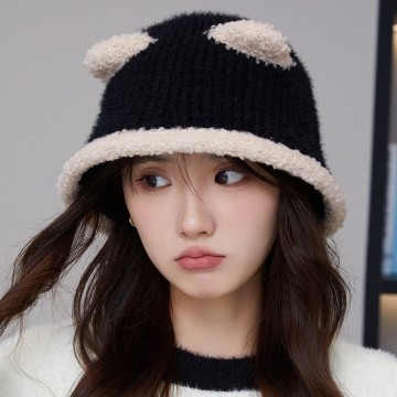 Cute Knitted Autumn Winter Warm Bucket Hat for Women