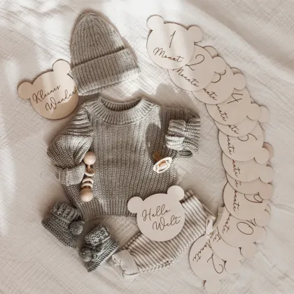 Teddy Bear Milestones: Hello World Baby Meilensteinkarten for First Year Photos