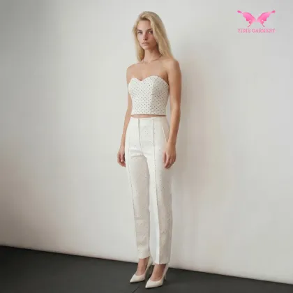 High-Waist Polka Cropped Pants