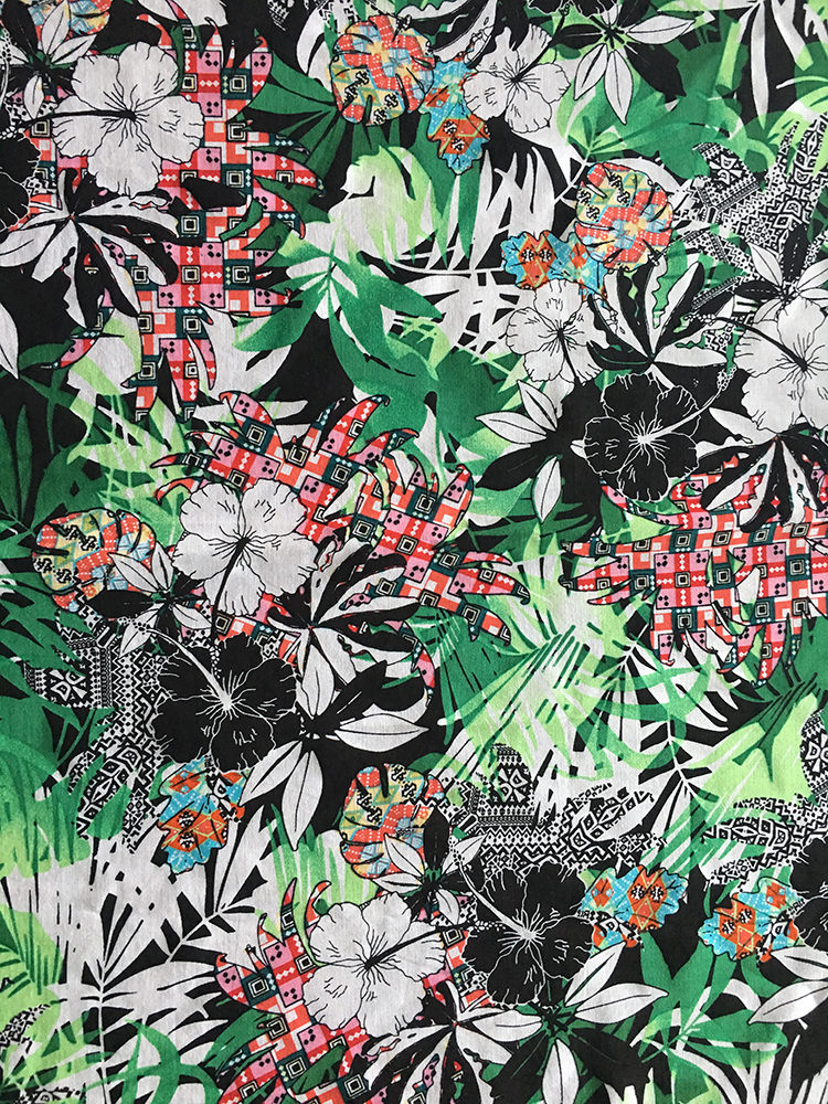 Tejido estampado tropical Rayon Challis 30S de diseño tropical