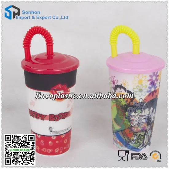 600ml 3D Lenticular Plastic Drinking Cup With Lids And Straw