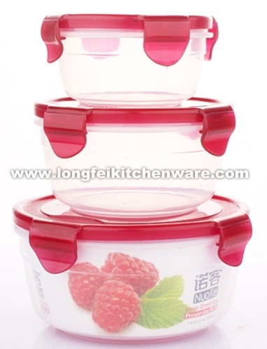 3pcs round-bowl plastic crisper in color set