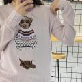 Long - sleeved cardigan with thin bear pattern
