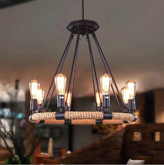 American Retro Industrial Hemp Rope Chandelier