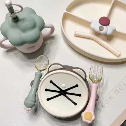 Whimsical Kids Tableware with Cat Face Design