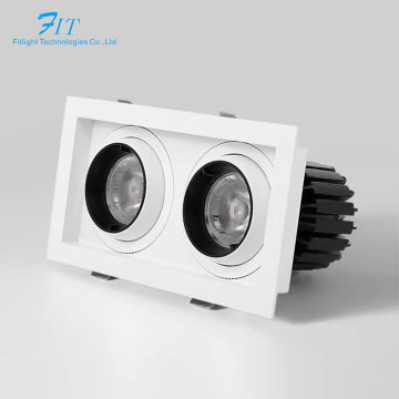 Indoor Adjustable Double Spot Ceiling LED Downlights - Square Recessed Grilled Head Spotlights