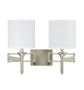 Nickel Swing Arm Wall Sconce with Power Outlets for Modern Hotel Headboard Lighting