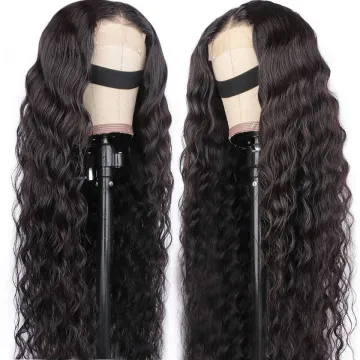 Cheap Peruvian Human Hair Wigs Deep Wave Lace Closure Human Hair Wig 40 Inch Cuticle Aligned Virgin Hair Wig