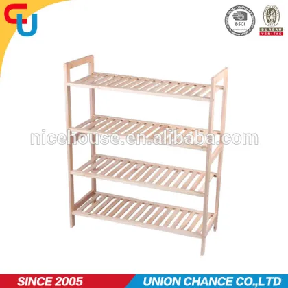 New Zealand Pine 4 layers Stackable shoe Rack Folding shoe rack wooden shoe rack designs Portable shoe rack