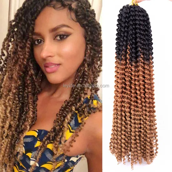 Alileader Afro Passion Twist Hair Synthetic Braids 22 Inch Long Dyed Color Ombre Wate Wave Crochet Hair Extension For Women