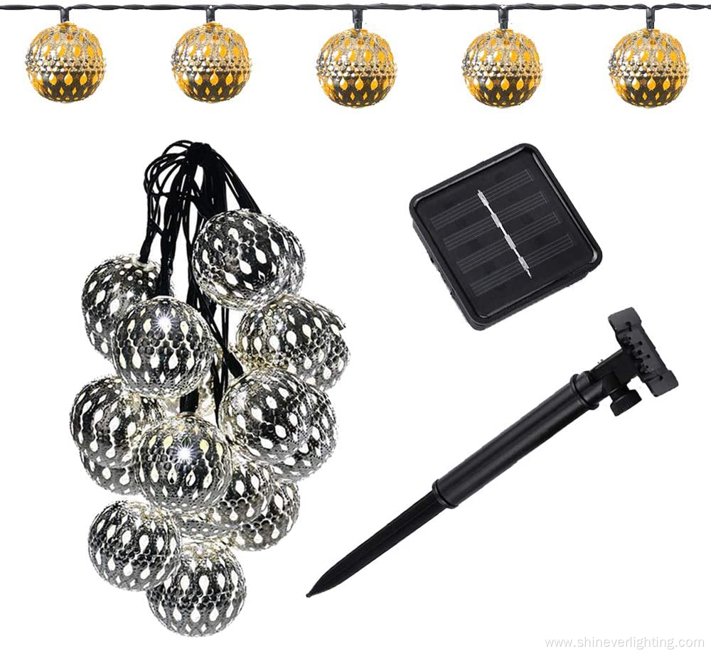 Outdoor Solar Ball Metal Globe String Lights