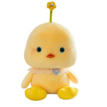 Posture assise mignonne Décoration de jouets en peluche de canard jaune