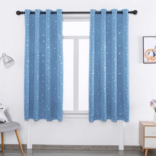 Round Belt Pulleys Star Foil Printed Bedroom Blackout Curtain Factory