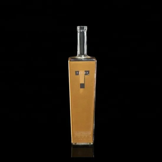 High end gold decal square glass bottle for vodka 1 liter