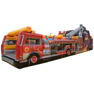 45ft Fire Truck Obstacle Course: Dual Lane Inflatable Firefighter Challenge