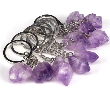 Fashion Amethyst Cluster Crystal Keychain Semi-Precious Stone Souvenir