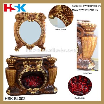 Luxury Antique decorative Resin fireplace console table with mirror