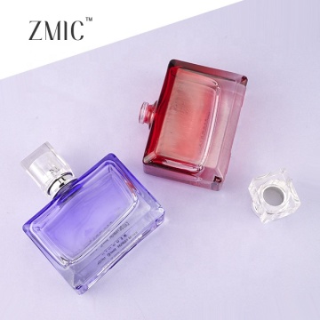 Custom Logo Rectangular Blue Red White Gradient Perfume Bottle with Spraying Pump, 50ml - Includes Box