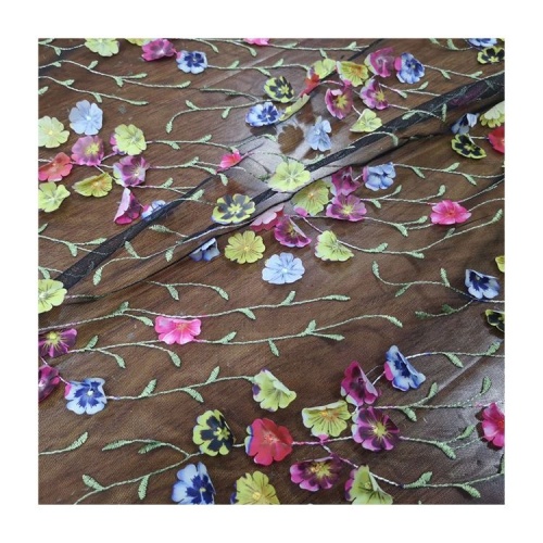 3D Embroidery Lace Fabric 3D Flowers Guipure Embroidery Children Lace Dress Fabric Manufactory