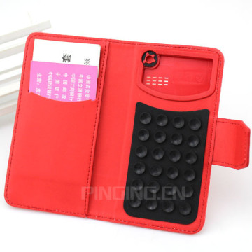 Universal Leather Phone Case with Suction Cup and Flip Cover