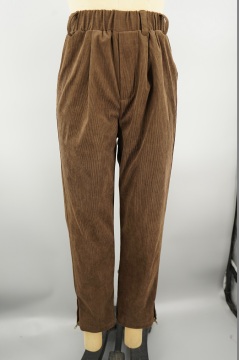 Women's New Brown Fleece Corduroy 16W Straight Trousers