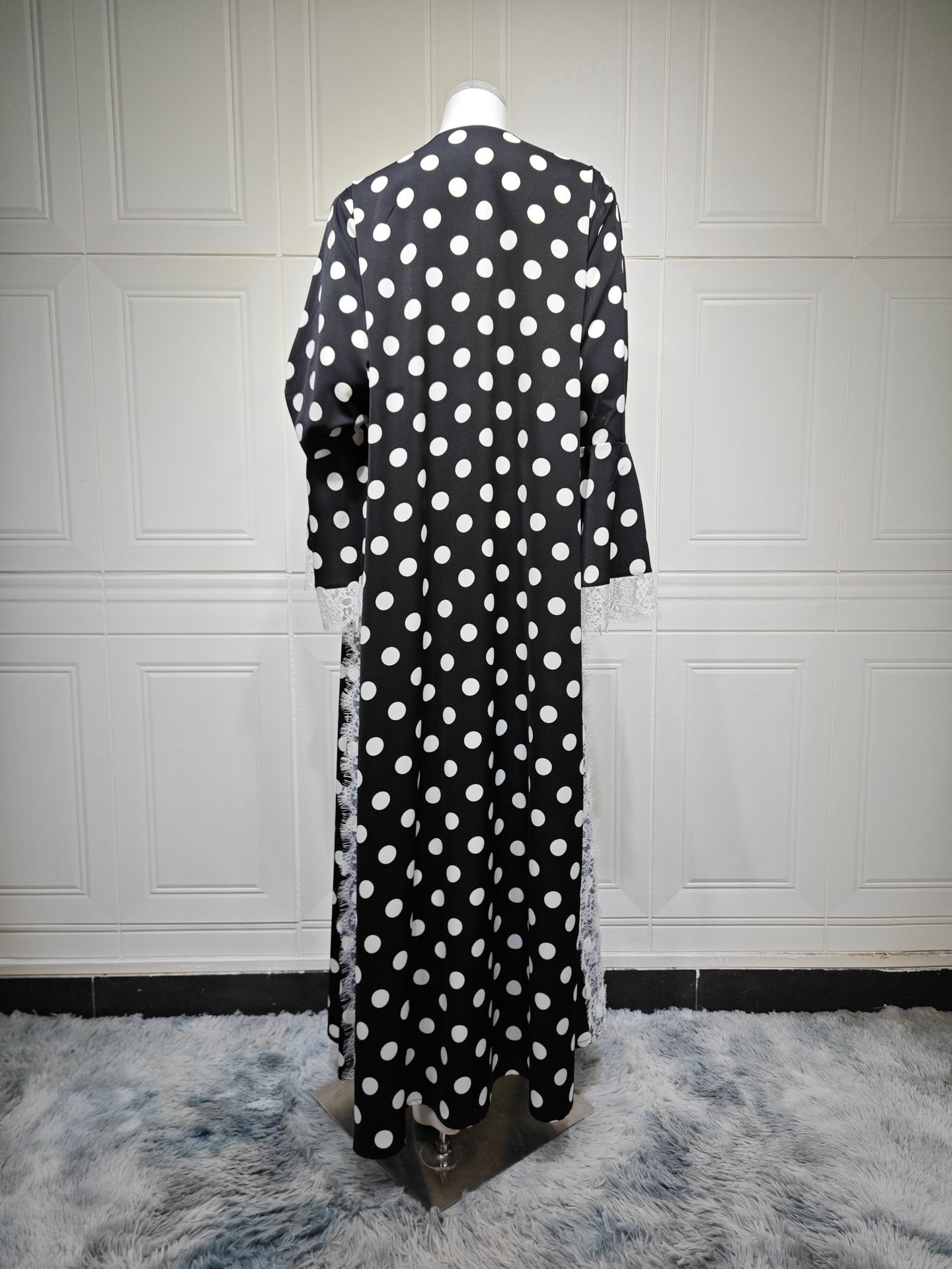 Black Polka Dot Lace Abaya MQ291 (2)