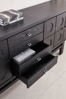 Solid Wood Imported Black Lacquer Long Side Cabinet