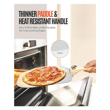 Aluminum Pizza Peel with Foldable Wood Handle - Household Detachable Pizza Shovel and Cutter