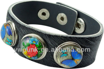 Supply adjustable black cheap real leather bracelet wholesale artisan leather jewelry