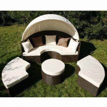 Aluminium/rotan Sofa, tempat tidur, tersedia dengan 10cm bantal dan bantal 6-sepotong