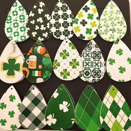 20 Pairs St. Patrick's Day Faux Leather Earrings Irish Shamrock Earrings Clover Teardrop Dangle Earrings Set for Women