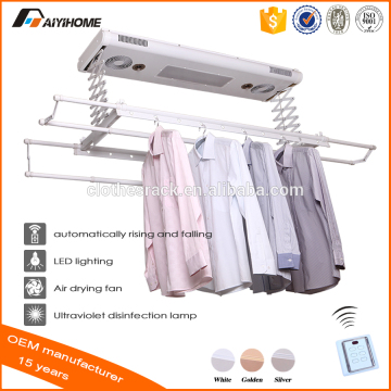 Ceiling mounted electric clothes dryer with UV lights&fans, remote control automatic clothes airing drying hanging hanger rack