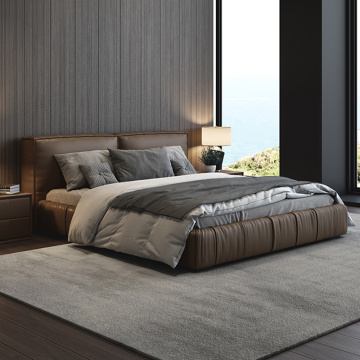 Modern Nordic Simple Style 1.8m Napap Bed - Black Leather Master Bedroom Queen Size Wooden Bed