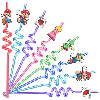 Amazon Bestseller: Colorful Cartoon Party Straw Set with Rubber Tip - Perfect for Birthday Party Supplies