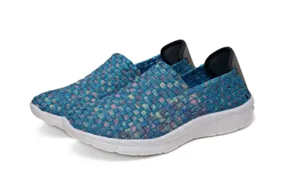 Delicate Blue Gold Woven Upper Deodorant Woven Loafers