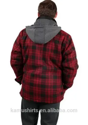 Mens Checkered Flannel Hoodie Jacket Shirts with Sherpa Lining Shirts