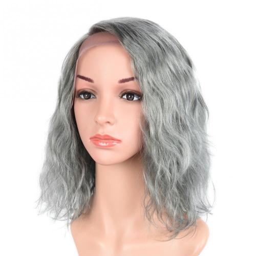 100% HUMAN HAIR GREEN GREY LACE FRONT WET N WAVY WIG