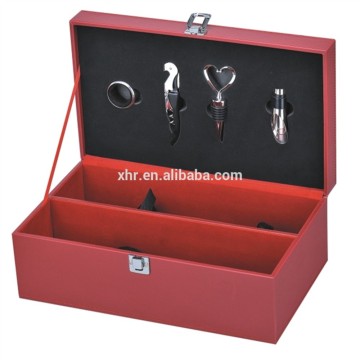 leather box with wine accessories two bottles
