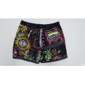 Black Retro Print Heren Beach Shorts