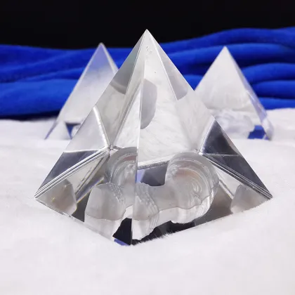 Mysterious Glass Sphinx Pyramid Crystal Engraving