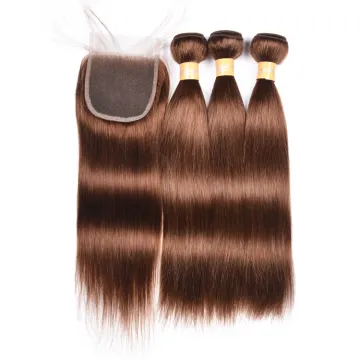 Wholesale Brazilian Hair Vendors Real 4# Straight Brazilian Hair Bundles With Lace Closure
