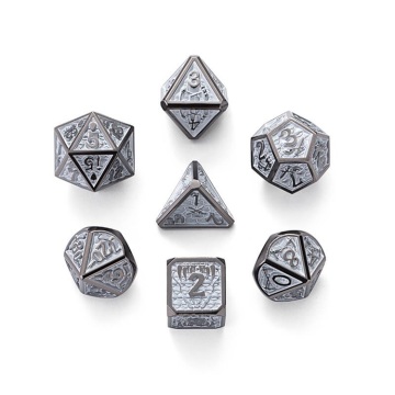 High Precision Engraved Dragon War D20 D6 Silver Metal Dice Set