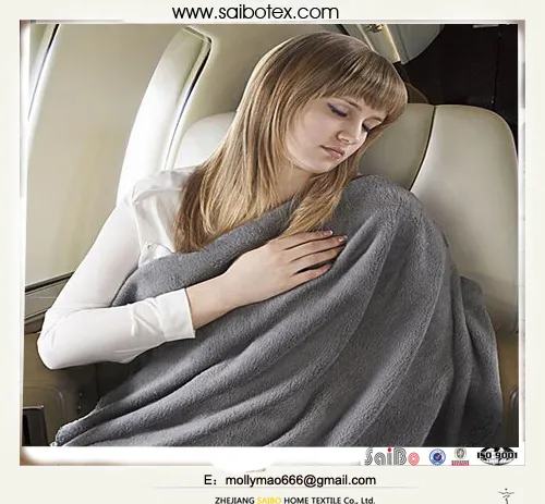 Gray color micro plush travel fleece blanket