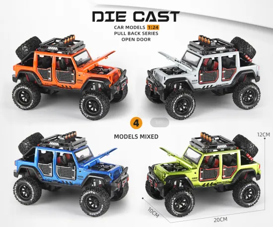Wholesale Metal Diecast Toy Cars: 1:24 Scale Wrangler with Lights, Sound, Pull-Back Feature and Openable Doors
